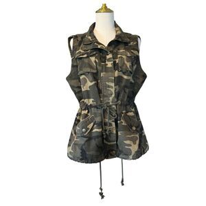 Fashionomics Camouflage Green Khaki Sleeveless Drawstring Waist Vest XL